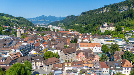 The City of Feldkirch with the Schattenburg Castle in the State of Voralberg, Austria 
