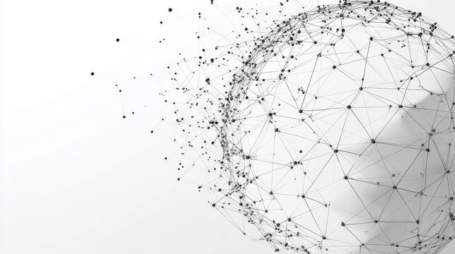 Polygonal global mesh design. Abstract network of dots and lines creating 3D sphere on white background. Vector EPS10.