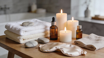 Spa Wellness Still Life on Table &mdash; Luxury Relaxation and Self-Care Stock Photo