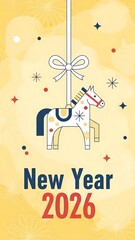 Naklejka premium Vibrant New Year 2026 celebration with decorative horse ornament