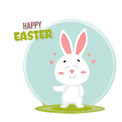 Happy Easter, Egg Hunt, Easter greeting card with a cute white bunny, eggs, rabbit. Animal character for the holiday. April 5, 2026 Vector.