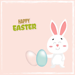 Happy Easter, Egg Hunt, Easter greeting card with a cute white bunny, eggs, rabbit. Animal character for the holiday. April 5, 2026 Vector.