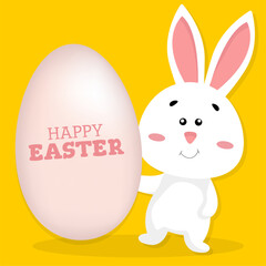 Happy Easter, Egg Hunt, Easter greeting card with a cute white bunny, eggs, rabbit. Animal character for the holiday. April 5, 2026 Vector.