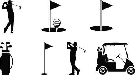 Golf Sport Icons Silhouette Set golfer golf club