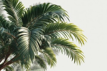Fototapeta premium Close-up of green palm fronds isolated against a bright white background showing realistic details of the leaves