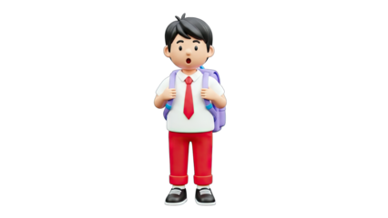 3D Render of a Schoolboy with Backpack Looking Surprised