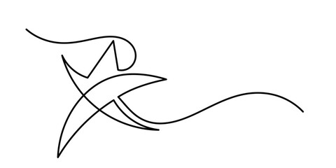 hand draw doodle stars illustration in continuous line art. Star Shapes Continuous Line Icon, One line Drawing.