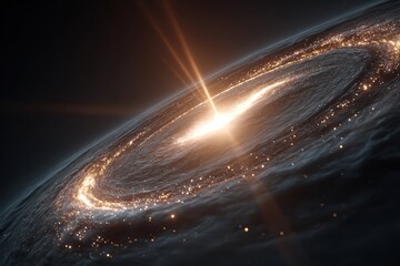 Curved celestial formation radiates light outward in the vast Universe