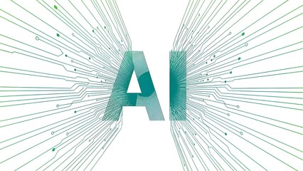 Abstract AI concept with radiating circuit lines and digital connections, symbolizing artificial intelligence, technology, and data networks.