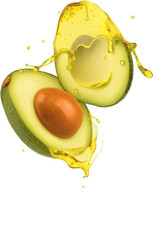 Avocado Half with Oil Drip Isolated on Transparent Background

