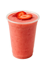 Strawberry Smoothie in Plastic Cup Isolated on Transparent Background
