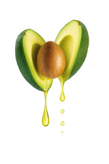 Avocado Half with Oil Drip Isolated on Transparent Background
