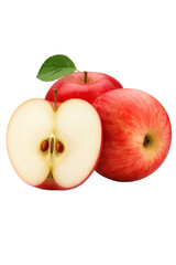 Fresh Red Apple with Half Cut Isolated on Transparent Background