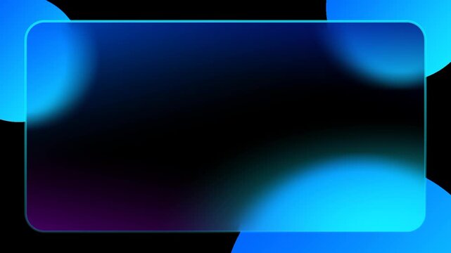 A transparent glass rectangle is surrounded by soft blue glowing orbs and spheres that create a modern and clean depth of field aesthetic for apps