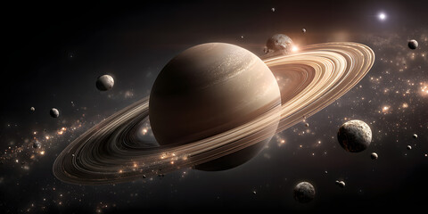 Saturn planets deep space rings moons minimalist nature