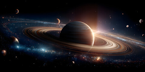 Saturn planets deep space rings moons nature minimal