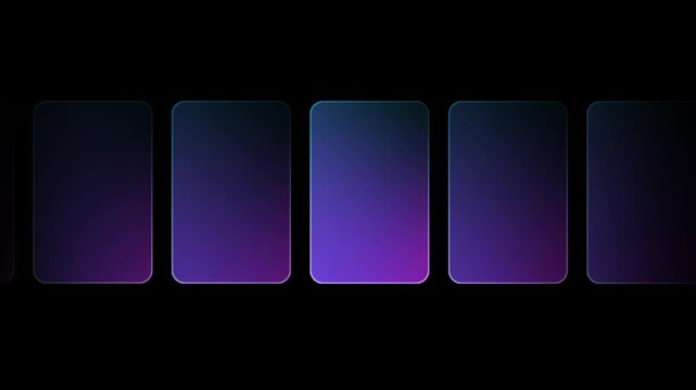 A series of small vertical glass cards are arranged in a horizontal row showing a repeating pattern of soft blue and purple gradients for a menu