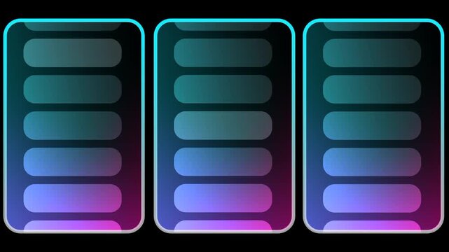 Three vertical columns of rounded rectangular list items are displayed side by side creating a structured and organized data grid or selection menu