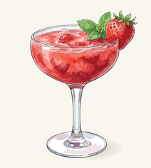 Strawberry daiquiri cocktail vector illustration isolated on light background