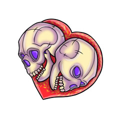 Romantic Skull Love Cartoon Illustration