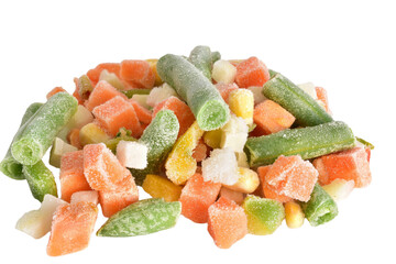 Mix of frozen vegetables isolated on PNG background.