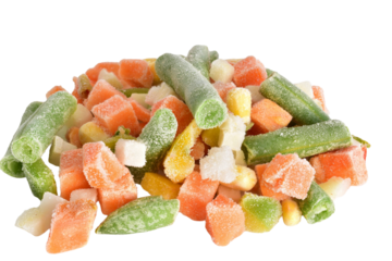 Mix of frozen vegetables isolated on PNG background.
