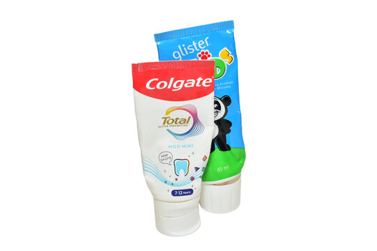  Shevchenkove. Kyiv region. Ukraine. 12. 10. 2025. Tubes of children's toothpaste isolated on a PNG background.