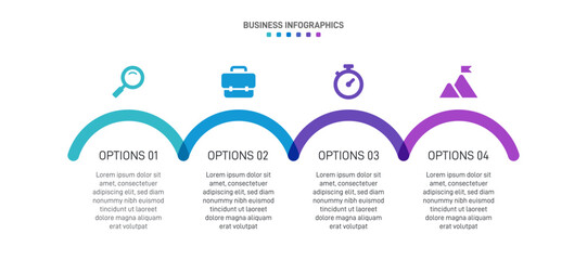Progress bar featuring 4 arrow-shaped elements, symbolizing the four stages of business strategy and progression. Clean timeline infographic design template. Vector for mobile presentation.