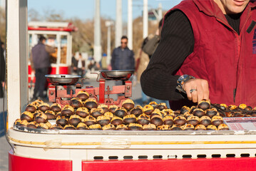 Istanbul Street Chestnut Vendor in Taksim Square, İstanbul, Turkey