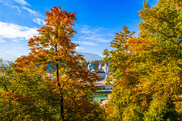 City of Salzburg with Salzach River in the autumn, Austria