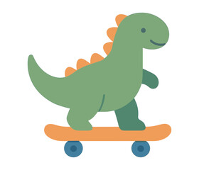 Fototapeta premium Cute dinosaur skateboarding in minimalist flat style
