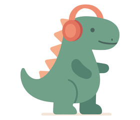 Naklejka premium Cute dinosaur with headphones in minimalist flat design