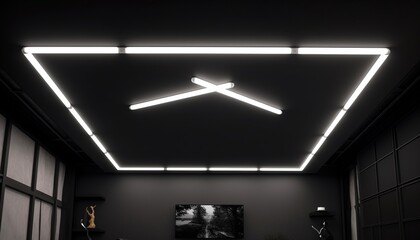 Black ceiling with modern lighting in room, bottom view