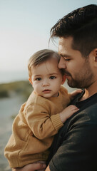 Close-up of father holding his little son.