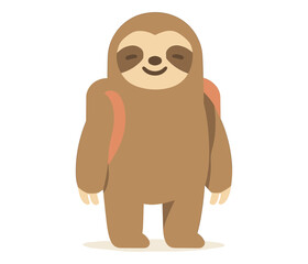 Obraz premium Cute smiling sloth character with backpack in flat style