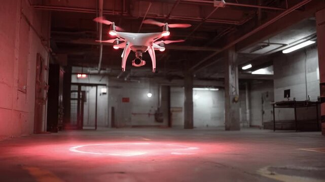 Medium shot of a drone countermeasure system activating electronic jamming to disable nearby surveillance drones in a secure facility.