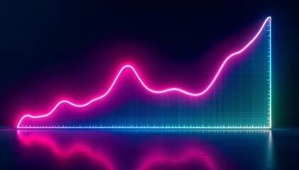 Abstract futuristic growth chart hologram with neon wave lines 