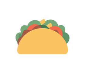 Colorful flat style taco filled with fresh vegetables and cheese