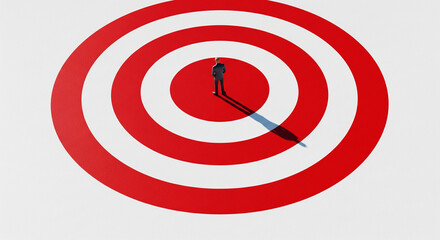 Businessman on Bulls eye Target: Business Strategy, Goal Setting, Success, Achievement, and Focus