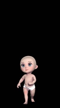 Cute little baby walking isolated with copy space . Seamless funny children vertical video.