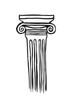 Hand drawn sketch of a vintage Ionic Greek column capital