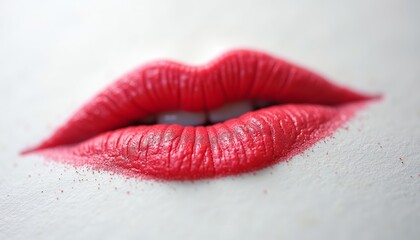 Close-up of red lips with lipstick on soft white background  