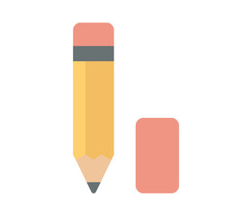 Simple flat design pencil icon with pink eraser on white background