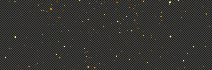 Gold glittering dust with stars on transparent backdrop