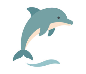 Fototapeta premium Playful dolphin jumping above wave in vibrant flat design