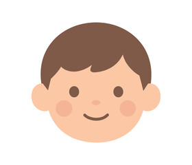 Fototapeta premium Cute flat cartoon boy face icon with simple features and brown hair