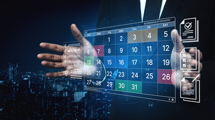 A digital calendar interface for business planning and organization. Used for scheduling events, managing tasks with checklists, and tracking important deadlines. Fermion