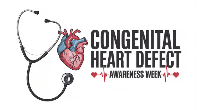Congenital heart defect awareness week: medical illustration with heart and stethoscope