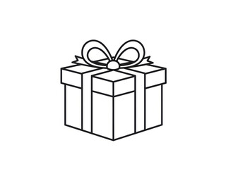 Obraz premium Simple Outline Gift Box Icon. Present with Ribbon and Bow Symbol. Minimalistic Black and White Vector Illustration for Celebration, Holiday, or Sale.