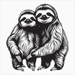 Obraz premium Two sloths embracing silhouette vector illustration